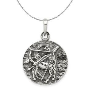Sterling Silver Sagittarius the Archer Zodiac Circle Necklace - 24 In